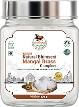 KG Natural Bhimseni Mangal Brass Camphor | 100% Pure Organic Feng Shui Kapoor | Lab Tested | for Electric Diffuser, Havan, Aarti & Aromatherapy | Premium Glass Jar with Steel Cap (100g, Pack of 1
