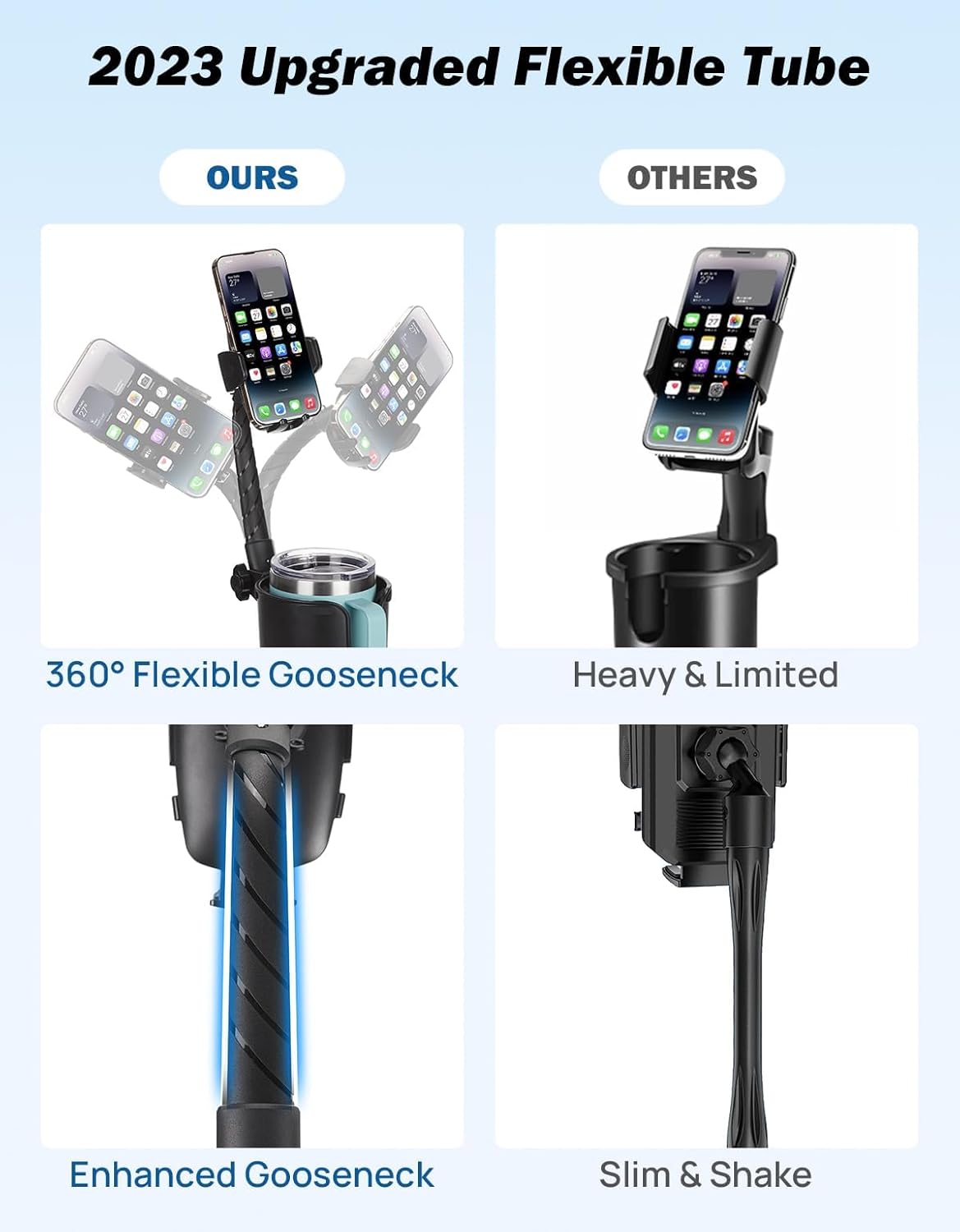 JOYTUTUS Cup Holder Phone Mount for Car, Long Gooseneck Adjustable Car Cell Phone Mount for iPhone, Samsung, Google and All 4.0-7.0 inches Smartphones (2 Pack)