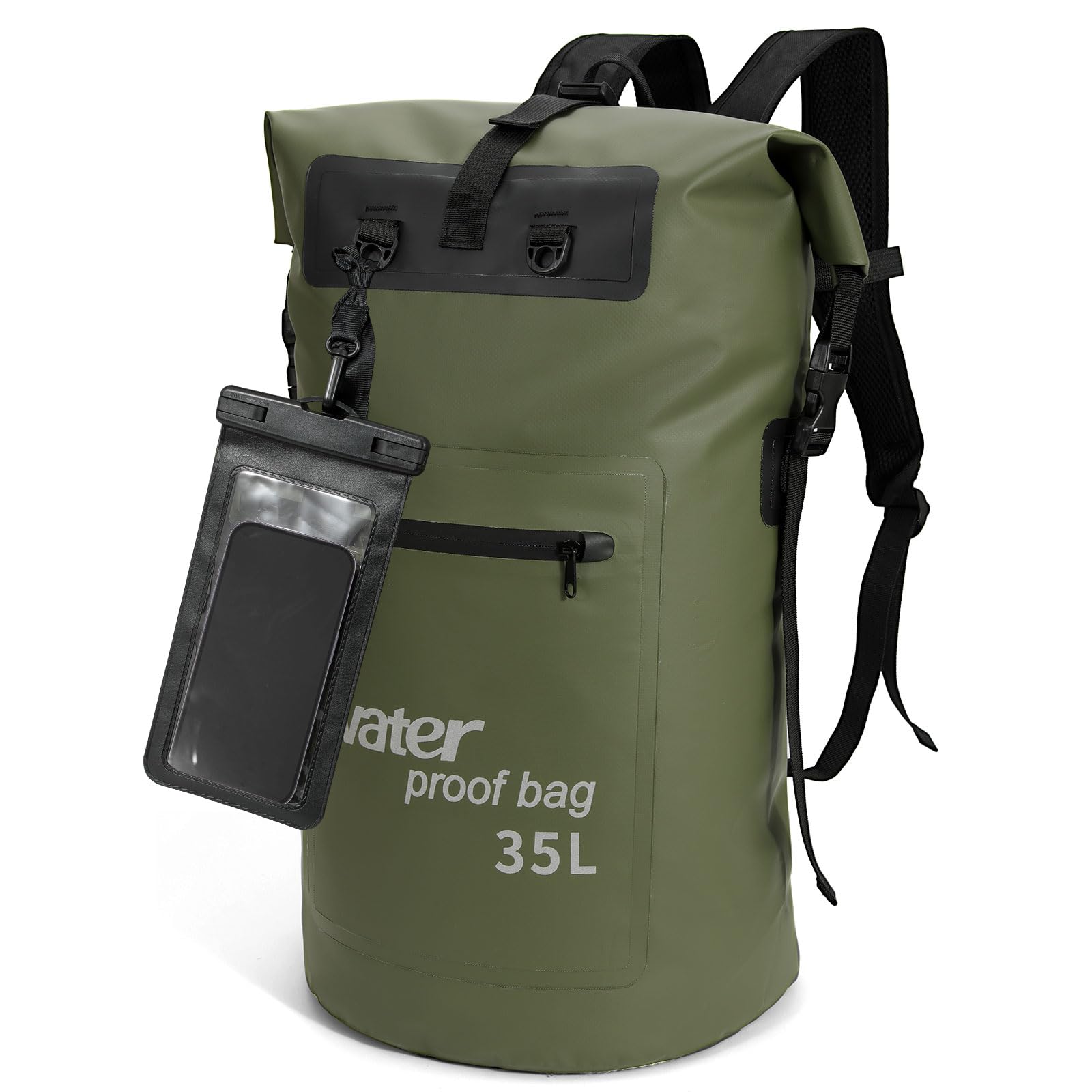 Earth Pak Borsa Impermeabile Roll Top Dry Sack - Vari Taglie (10L A 55L) Con Custodia Stagna Per Telefono - Ideale Per Kayak E Trekking