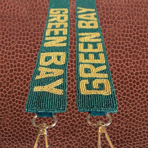 Lashicorn Green Bay Beaded Purse Strap Yellow Letters 49” Pro Football Stadium Approved Clear Bag Packer Gold Hardware Sports College Cheese Wisconsin2
