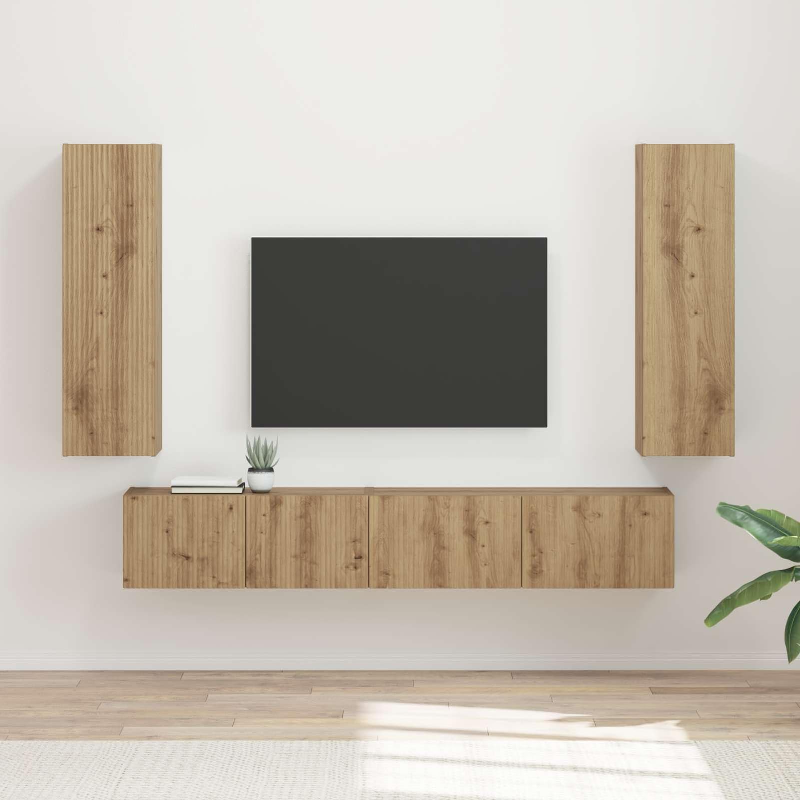 Tidyard Armario de TV Moderno para Sala de Estar - Madera de Ingeniería, 30x31x100 cm, 5 Puertas, 2 Estantes Modelo YFXLYDZJ-3408987ES