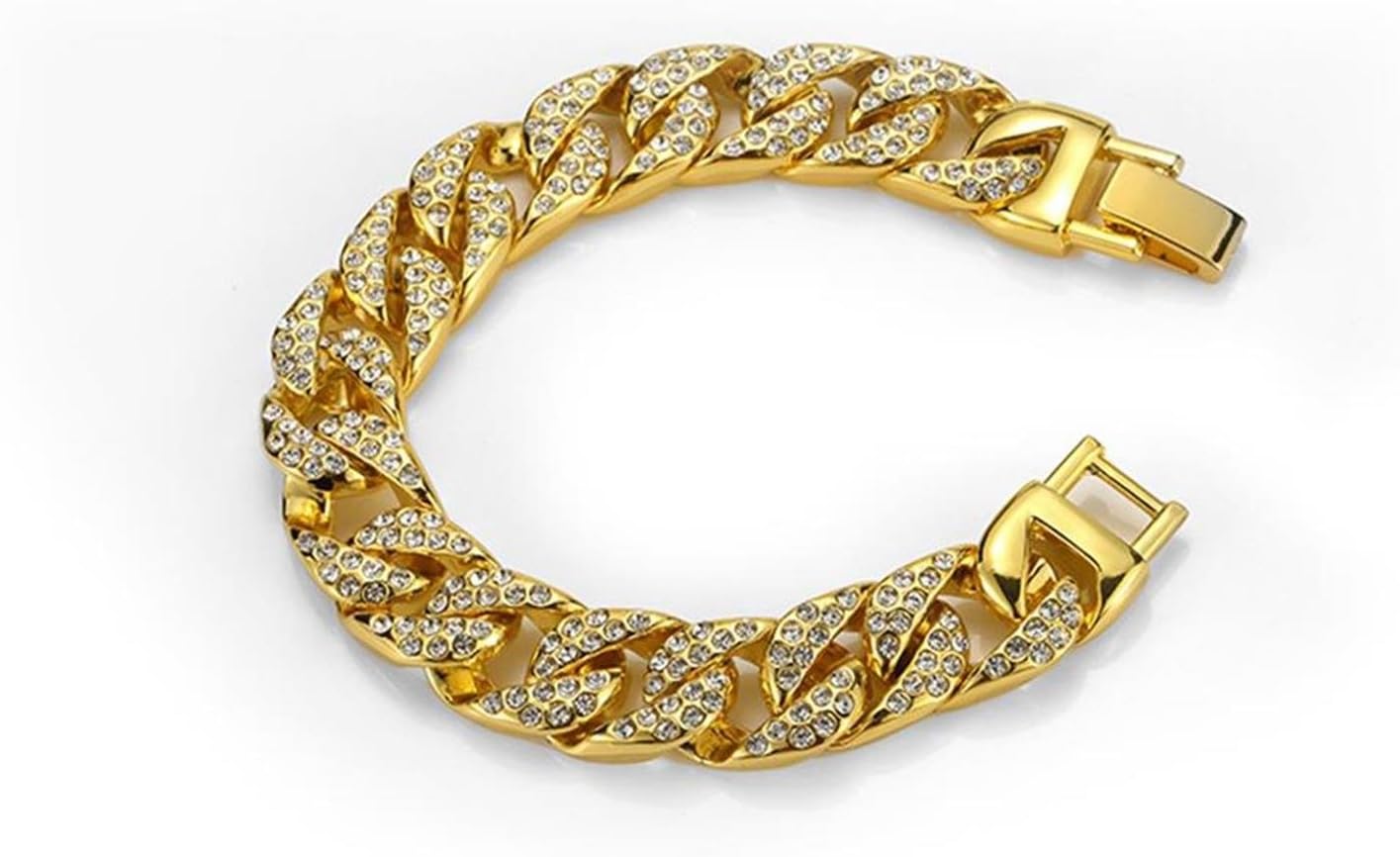Mens Womens Cuban Link Bracelet Hip Hop Bracelet Stainless Steel Chain Bracelet Iced Out Curb Cuban 18k Gold Plated Bracelet With Clear Rhinestones
