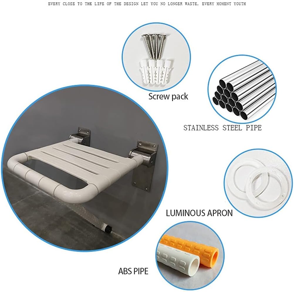 Grab Bar，Toilet Elderly Safety Wall Chair, Barrier-Free Bathing Seat for The Disabled, Bathroom Folding Stool Wall Shower Stool, Stainless Steel + Abs Plastic, Easy to Install/423443Cm