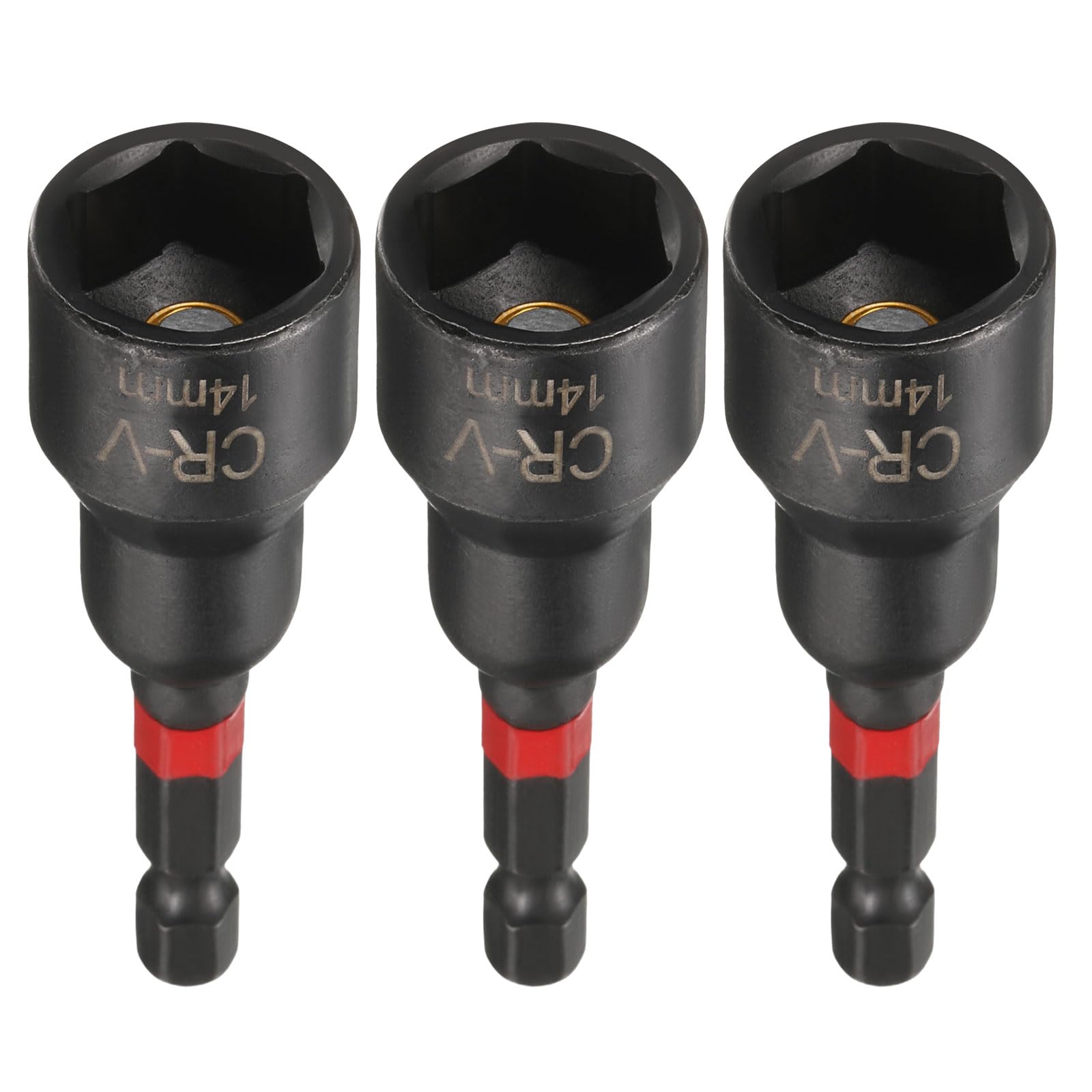 sourcing map 3pcs Nut Driver Drill Bit 14mm Metric Socket 1/4" Hex Shank 3" (65mm) Long Magnetic 6-Point Sockets Quick Change Phosphated CR-V Steel Bolt Setters for Power Drill Drivers, Black — image 1