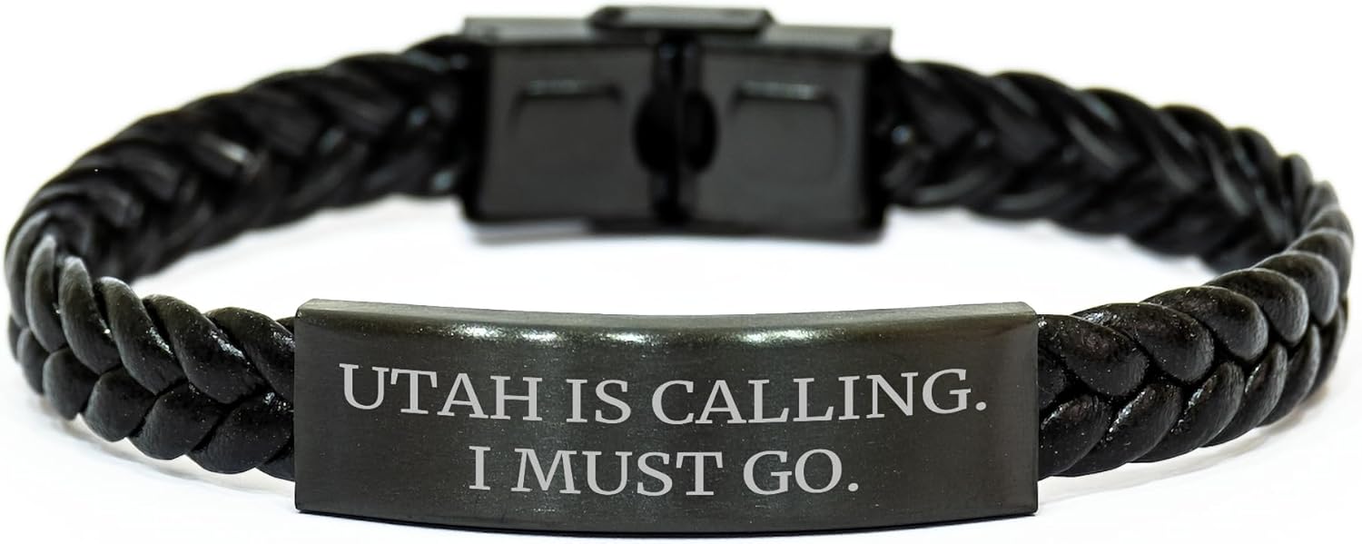 Utah Calling Gifts for Men, Interlaced Leather Strap Watch Quote 'Utah Is Calling. I Must Go.'