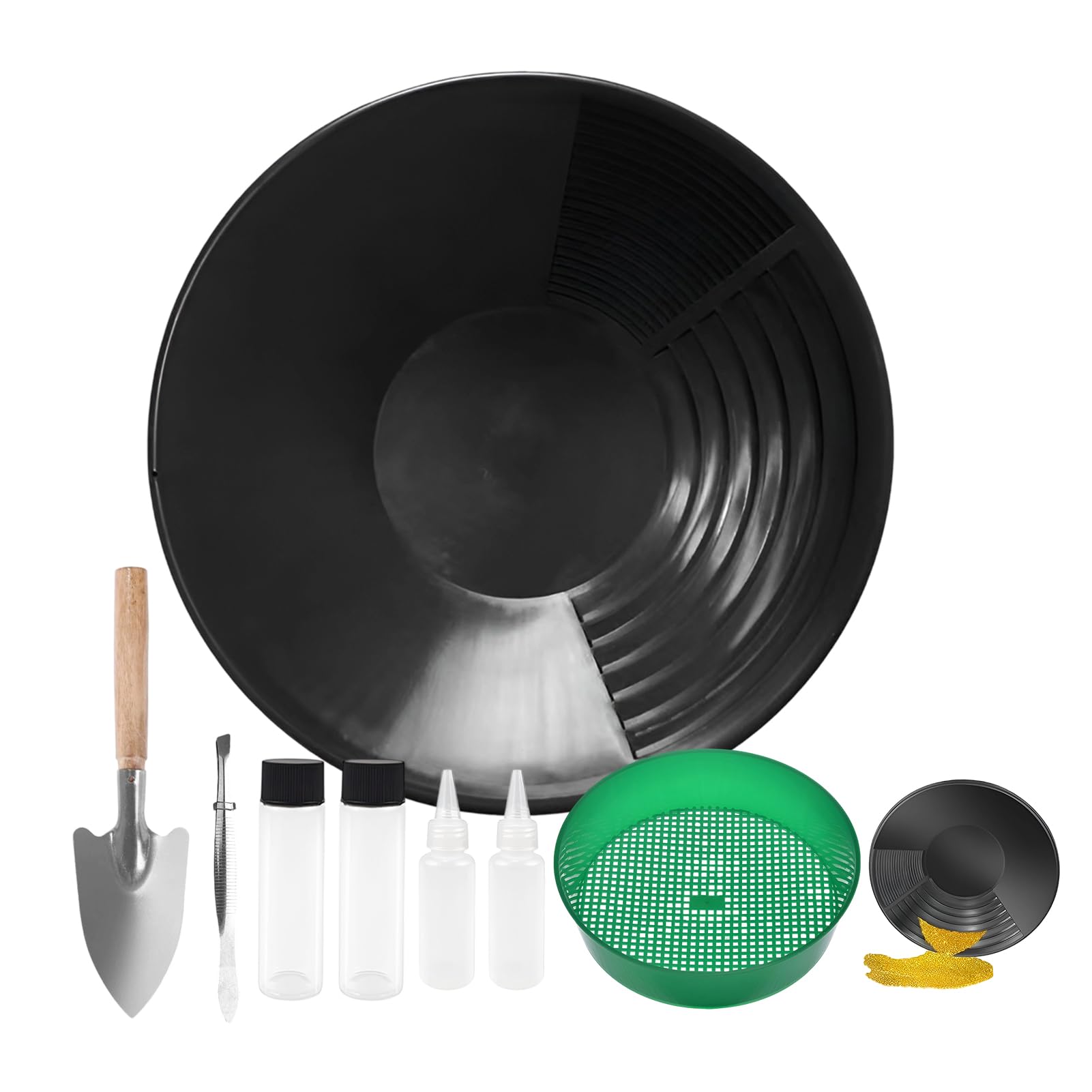 Setaccio per Oro Strumenti di Estrazione d'oro Set completo di Grondaie per Bucato Dorato, 38,5 cm