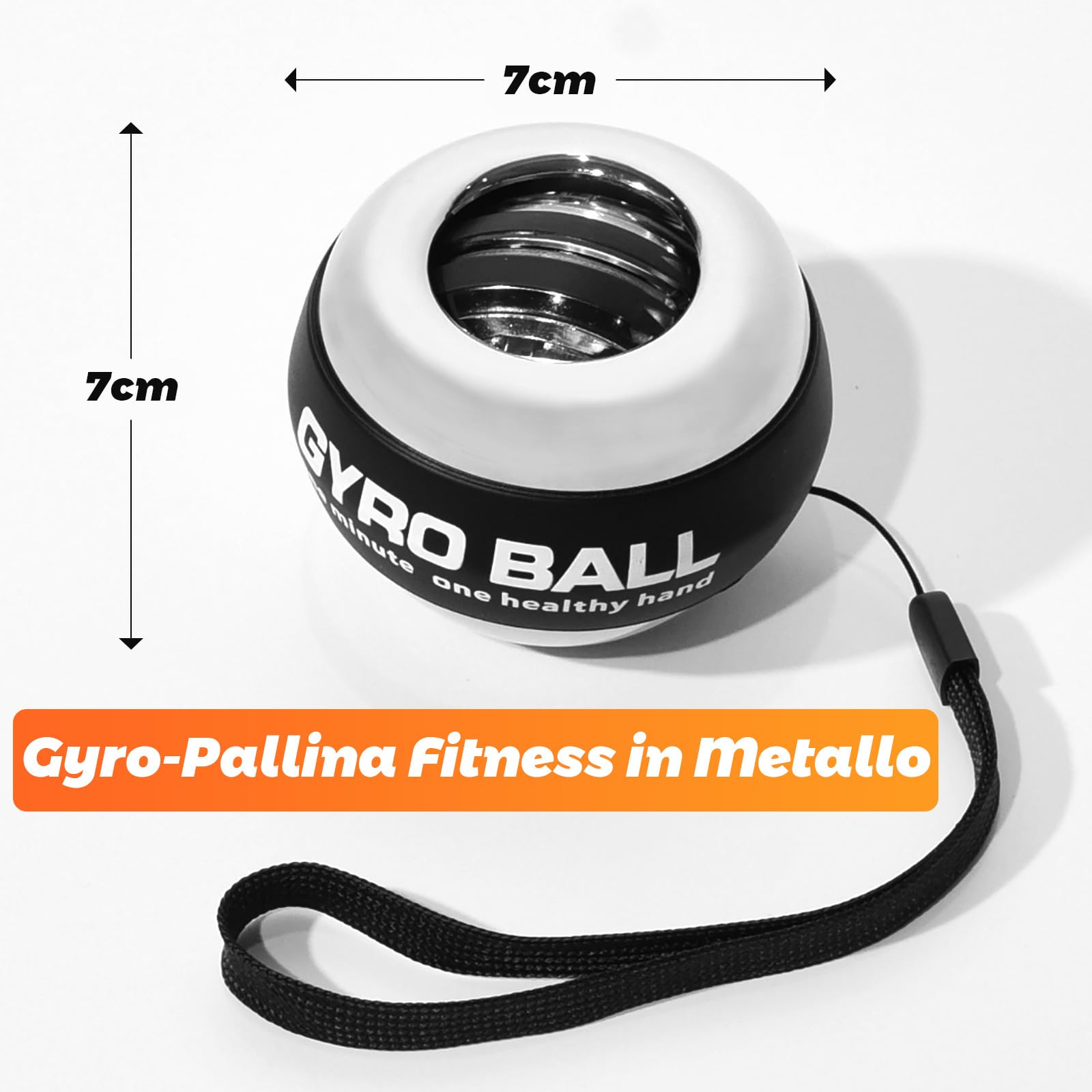 BeSokar Gyroball, Pallina Giroscopica per Allenamento Polso, 5 Livelli di Resistenza, LED, con Borsa e Braccialetto (Guscio metallico)