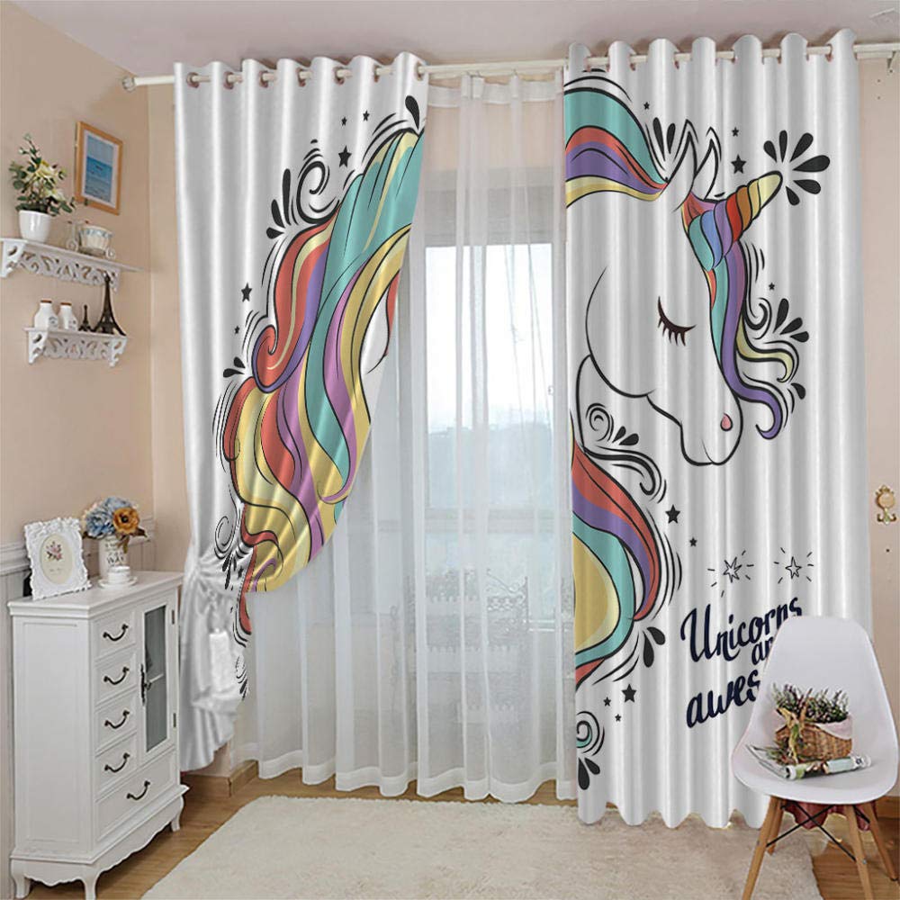 Rideau Occultant Chambre Lot De 2 - Licorne Animale De Dessin Animé 3D 280X250Cm (LxH) Imprimé Rideaux Salon Opaque À Oeillets,Rideaux Isolant Thermique Et Sonore, Décoration De Fenêtre Enfants
