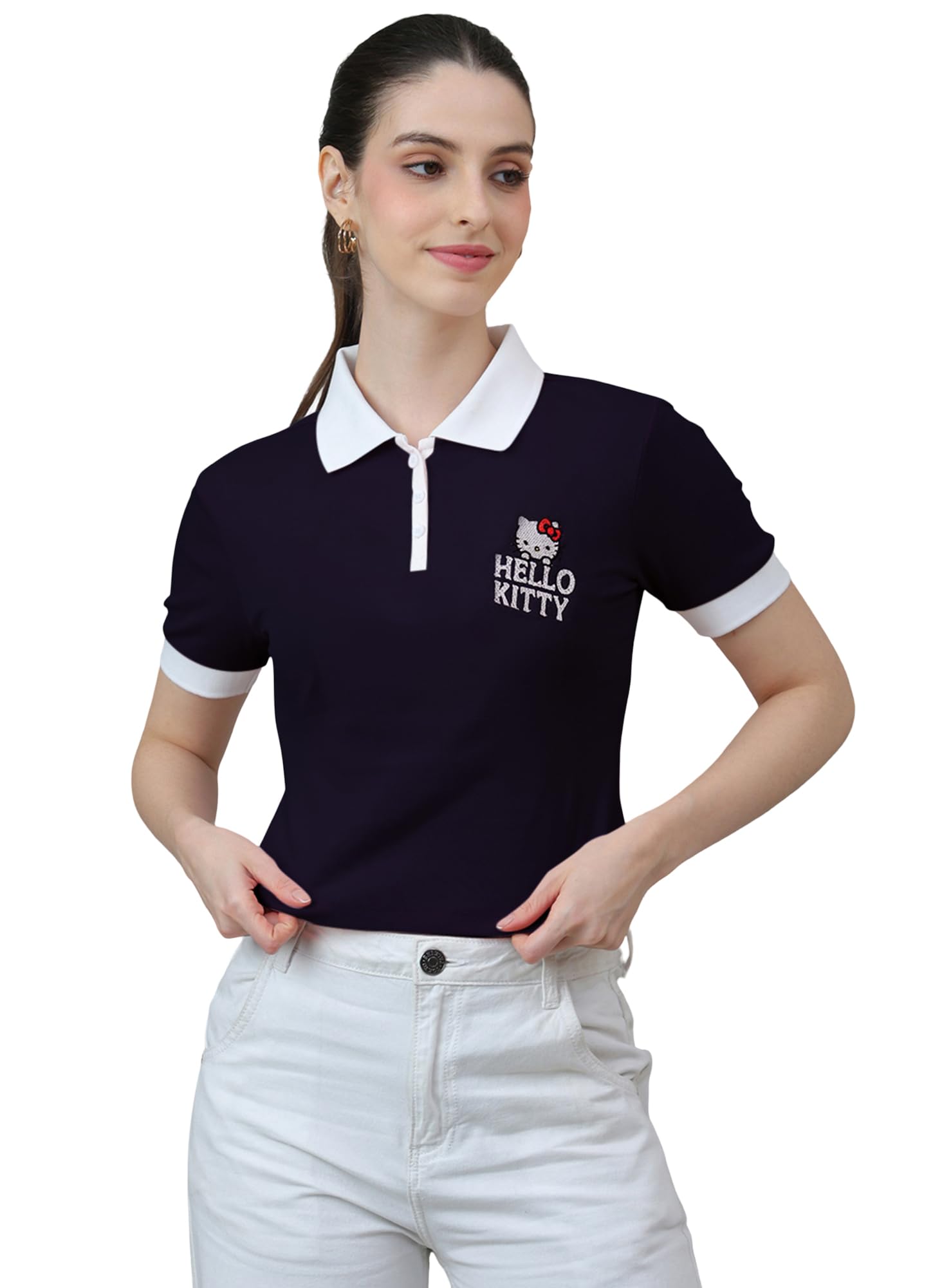 free authority Official Hello Kitty Graphic Printed Cotton Regular Fit Polo-Tshirt for Women-picture-50