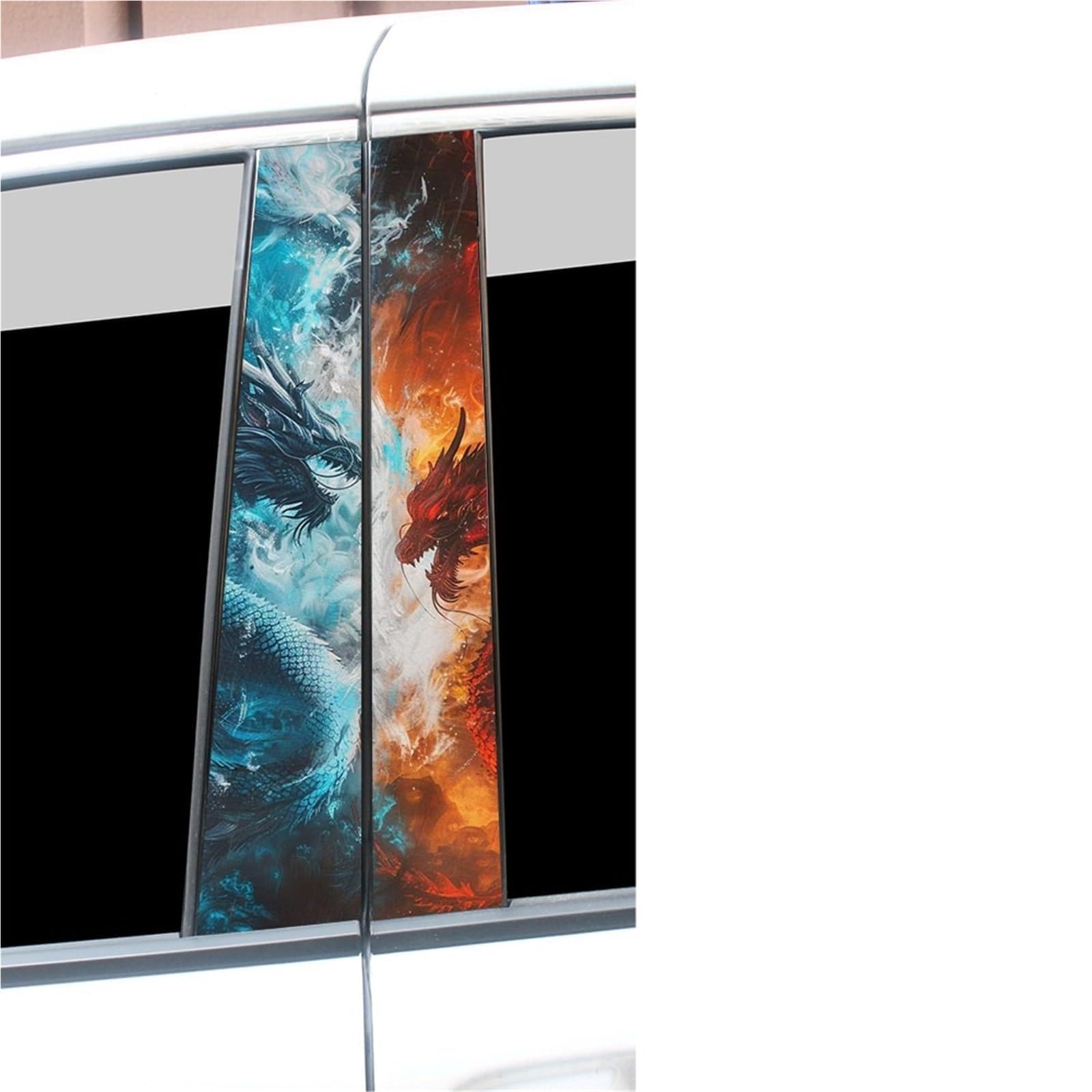 Ice and Fire Dragon Car Stickers Auto B-Pillar Vinyl Decals Waterproof Sunscreen Auto Center Column Cover Scratches Decoration