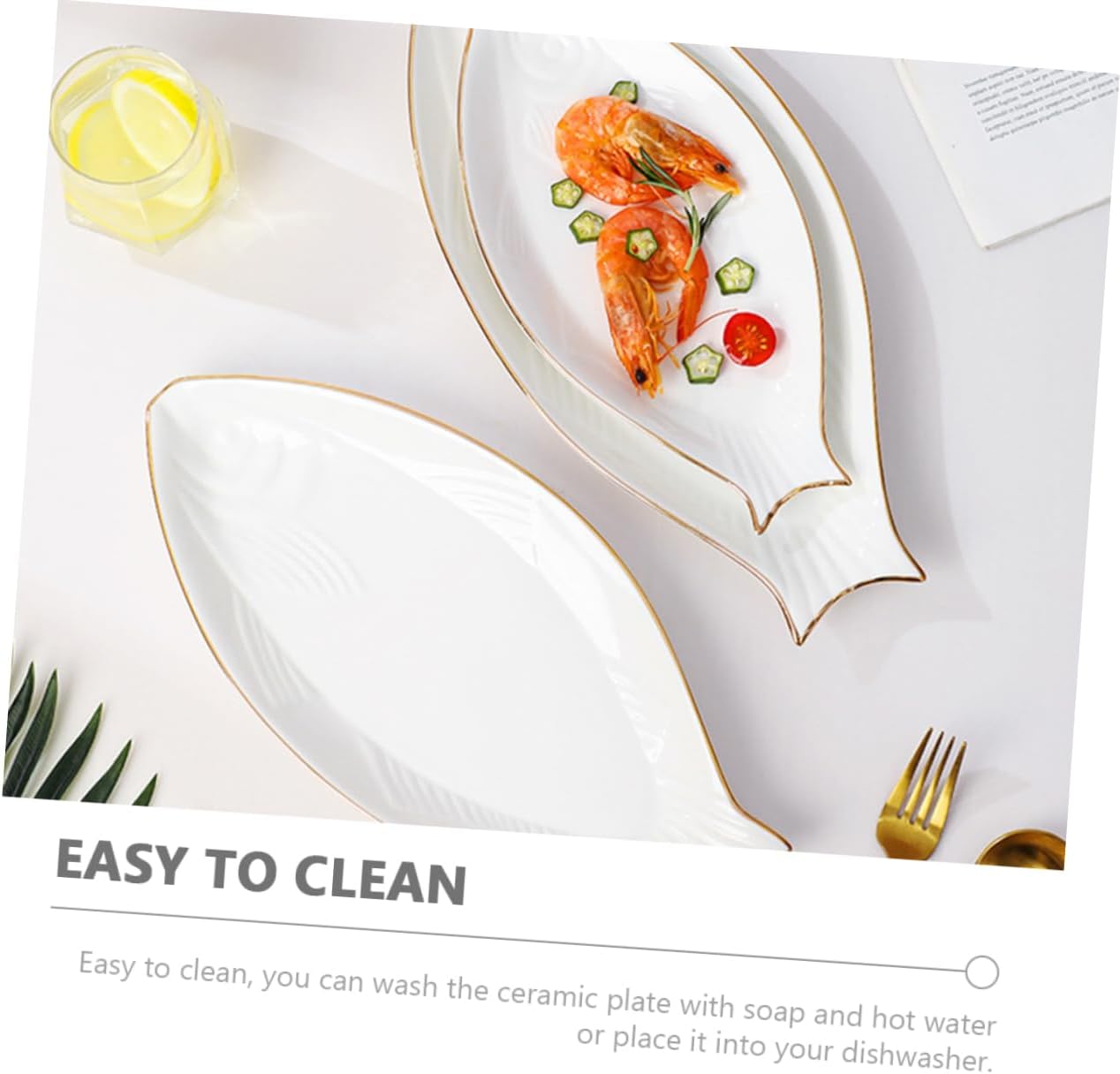 SOLUSTRE Fish Serving Plate Decorative Ceramic Plate for Steak Pasta Sushi and Dishwasher Safe