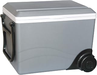 Koolatron Thermoelectric Iceless 12V Cooler/Warmer 36 qt (34 L) w/Wheels, Portable Electric Rolling Car Fridge w/ 12 Volt DC Power Cord, Grey/White, Travel Road Trips Camping, Made in North America