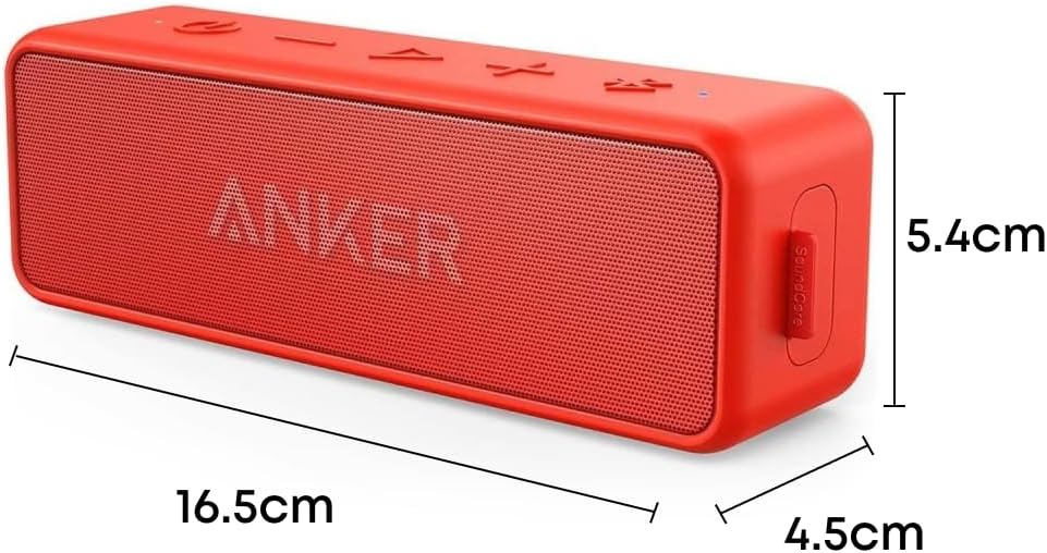 Anker SoundCore 2 Alto-falante Bluetooth portátil, sem fio, graves aprimorados, reprodução 24 horas, alcance de 20 metros, resistente à água IPX7, microfone embutido, ideal para viagens