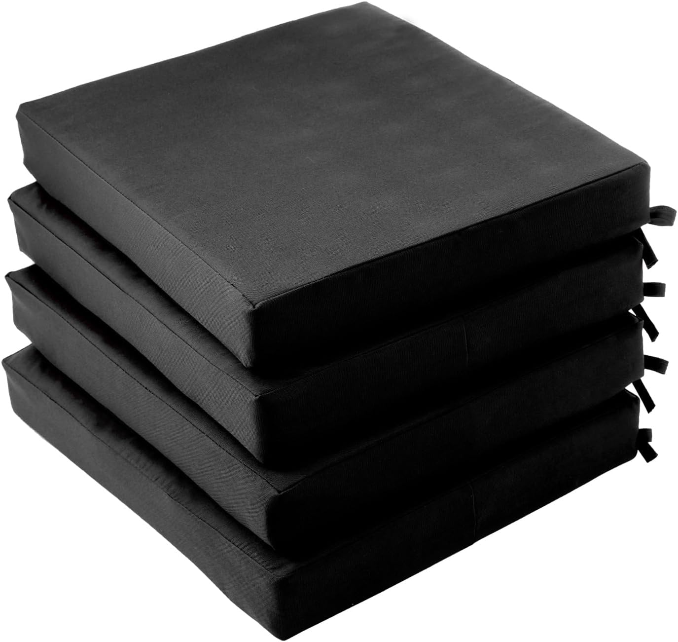 coolboss outdoor chair cushions set of 4, outdoor cushions for patio furniture, water resistant chair cushions for outdoor furniture square corner patio cushions with non-slip ties, 18.5"x16"x3, black black 4 pack