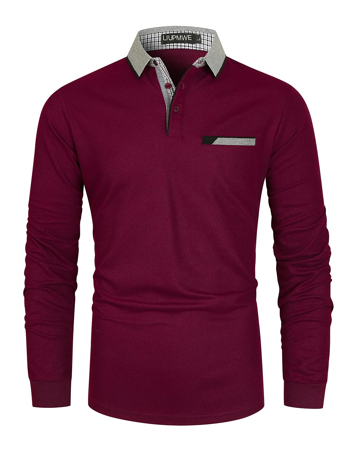 LIUPMWE Poloshirt Herren Langarm Slim Fit Denim Nähen Einfarbig Männer Golf Polo Shirts Baumwolle Polohemd
