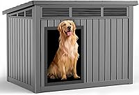 DRATO Large Weatherproof Dog House Outdoor Indoor with Removable Roof - Fits Small to Large Dogs, Durable Resin (Gray, 42.87x32.95x31.61")