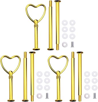 3-Tier Cupcake Retro Golden Stand Hardware Fittings, Metal Mold Round Holder DIY Making for Fruit Plate Cake Stand Snack Tray Replacement Parts Tea Party Wedding Decor 3 Sets - Gold Heart