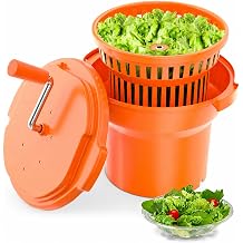 Wantjoin Commercial Salad Spinner - 2.2 Gallon Salad Dryer w/Aluminum Handle &amp; Draining Hose, 10Qt Manual Salad Spinner for up to 3 Heads of Lettuce Spinner Large for Catering Kitchen