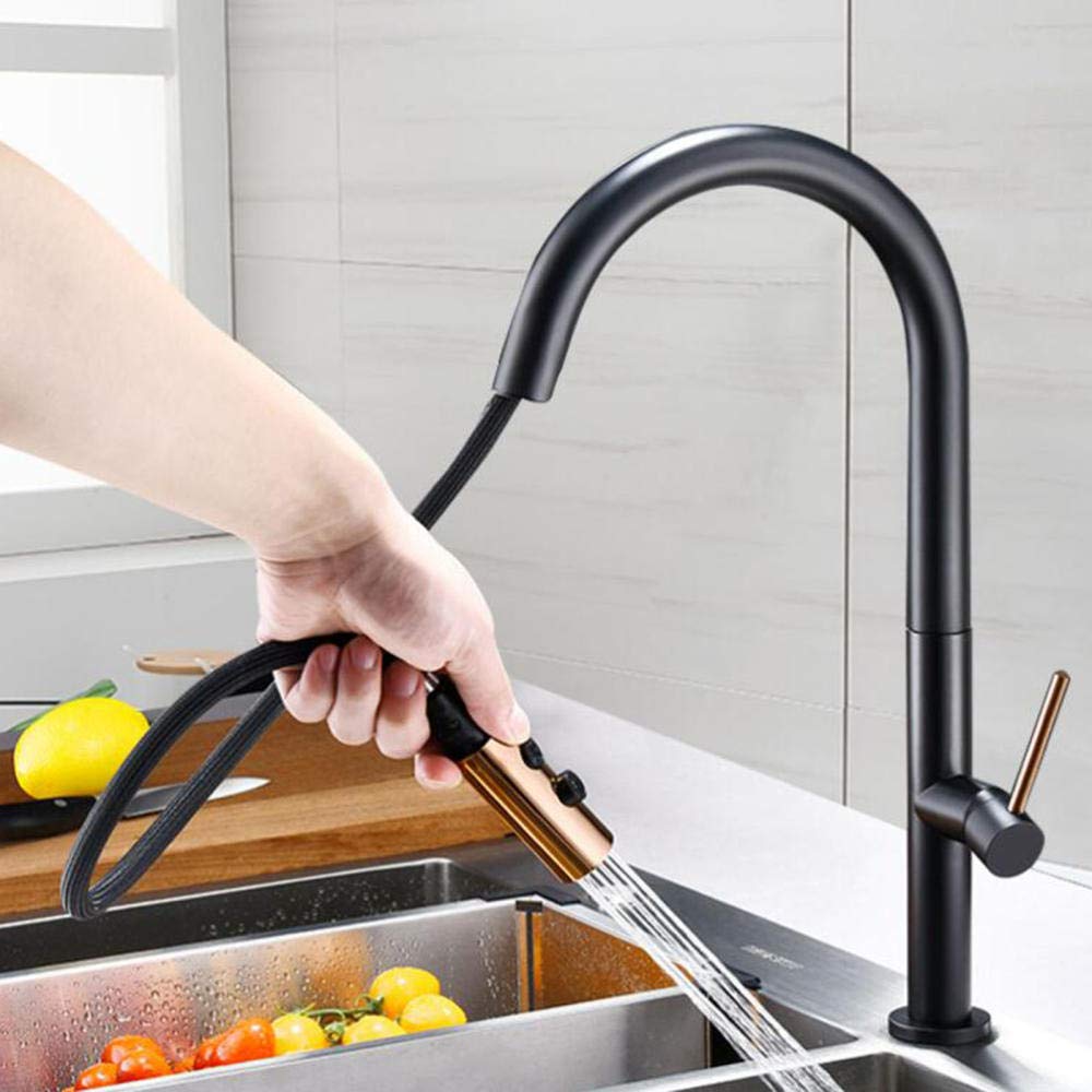 ZQFHSX Pull Down Kitchen Sink Mixer Tap Brass Hot & Cold Retractable Faucet with Swivel Spout 2 Spray Modes Stylish White Taps for Modern Home