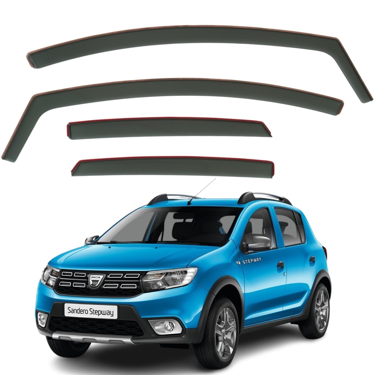 Juego de 4 deflectores de viento compatibles con los modelos Dacia Sandero y Sandero Stepway II 2013 2014 2015 2016 2017 2018 2019 2020.