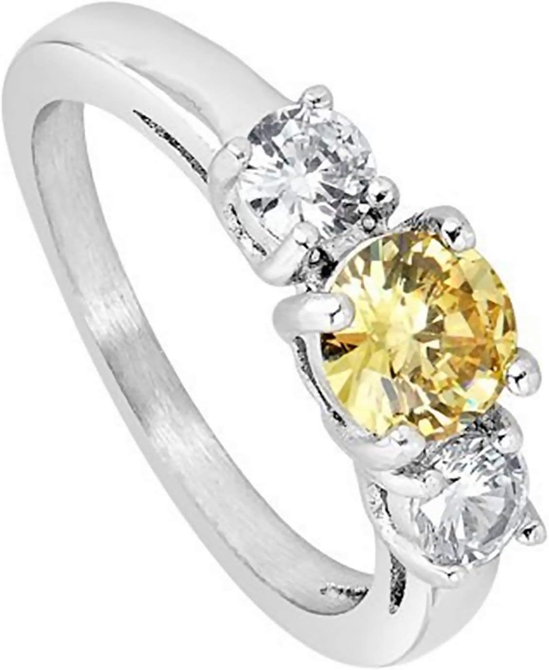 Fantasy Forge Jewelry Womens November Birthstone Ring Topaz Yellow Cubic Zirconia Silver Stainless Steel Anniversary Band Sizes 3-10