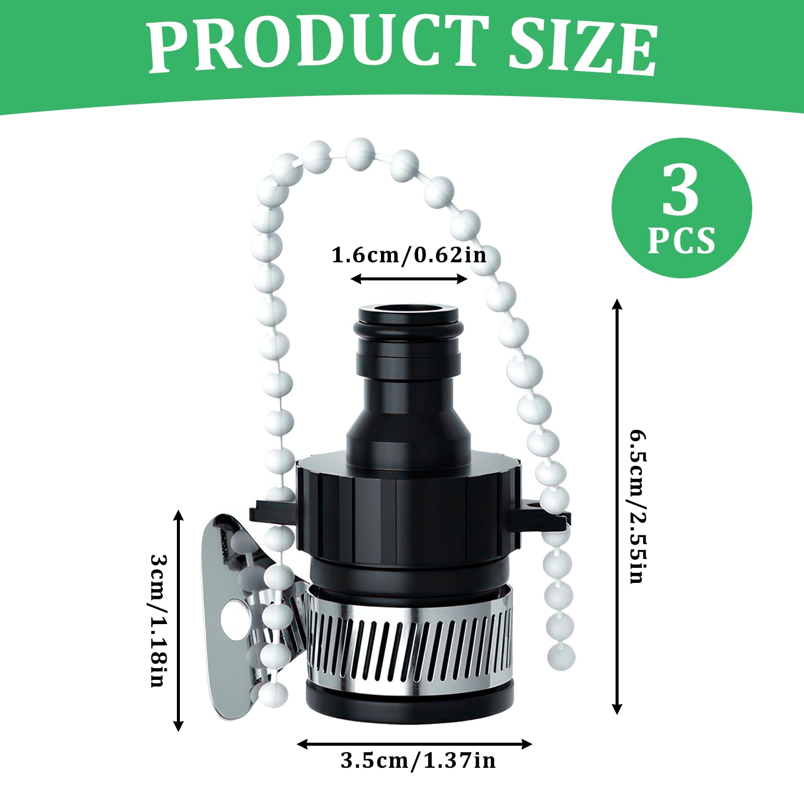 EASONGEE 3pcs Hose Tap Connector, Kitchen Tap Hose Connectors, Mixer Tap Hose Connector, Garden Hose Pipe Tap Connector - Image 2