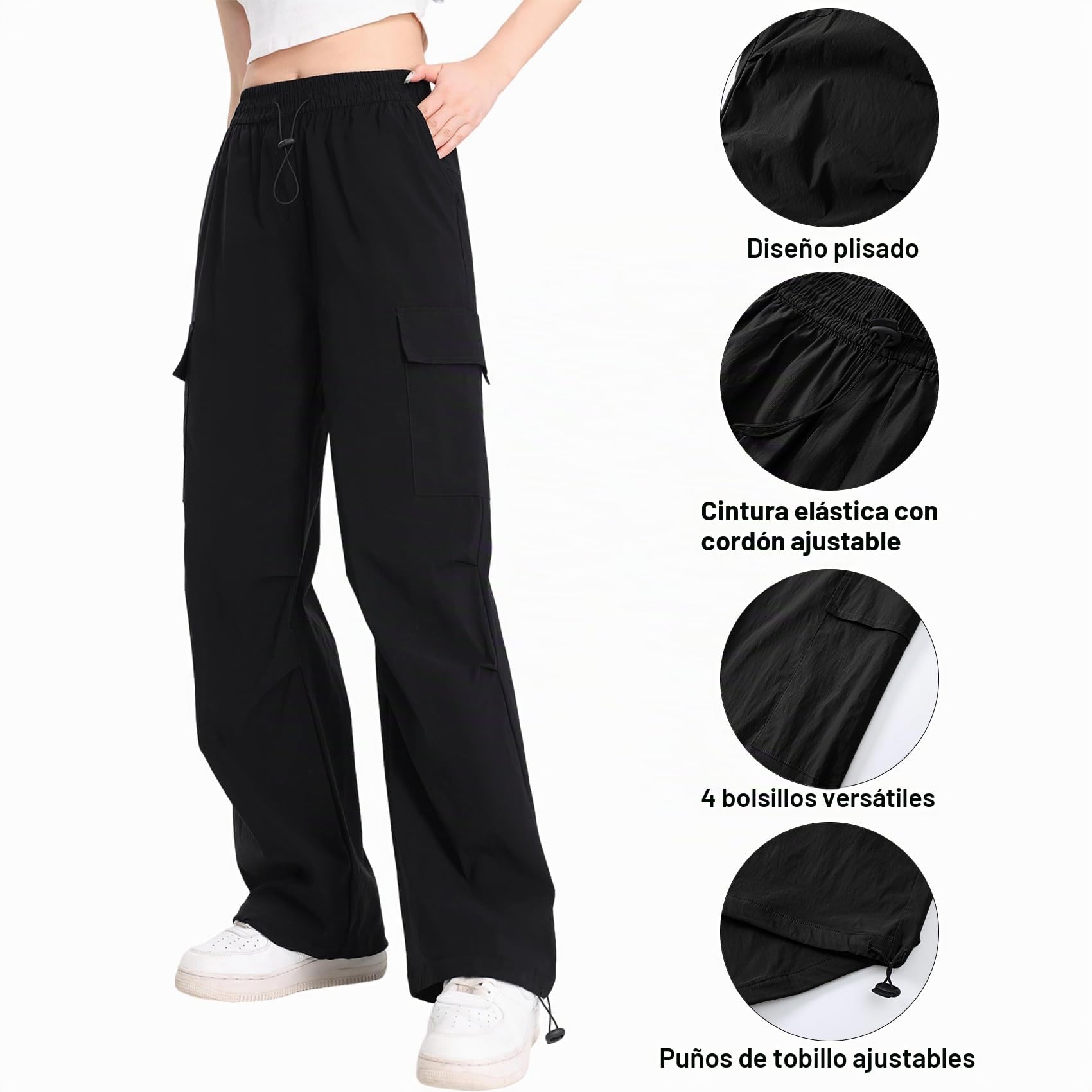 Mujer Pantalones Cargo Senderismo Pantalón Casual Y2K Pierna Ancha | Cargo/Senderismo/Casual/Largos Pantalon丨Y2K丨Pierna Ancha丨Múltiples Bolsillos丨Cordón丨Holgado丨Primavera Verano Otoño Invierno