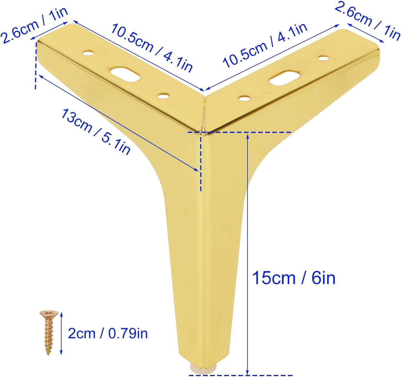 6 Inch Gold Metal Furniture Legs, Set of 12, Replacement Triangle Couch Legs with Screw, Metal Triangle Furniture Feet for Dressers, Cabinets, Sofas, Tables, Chair & More