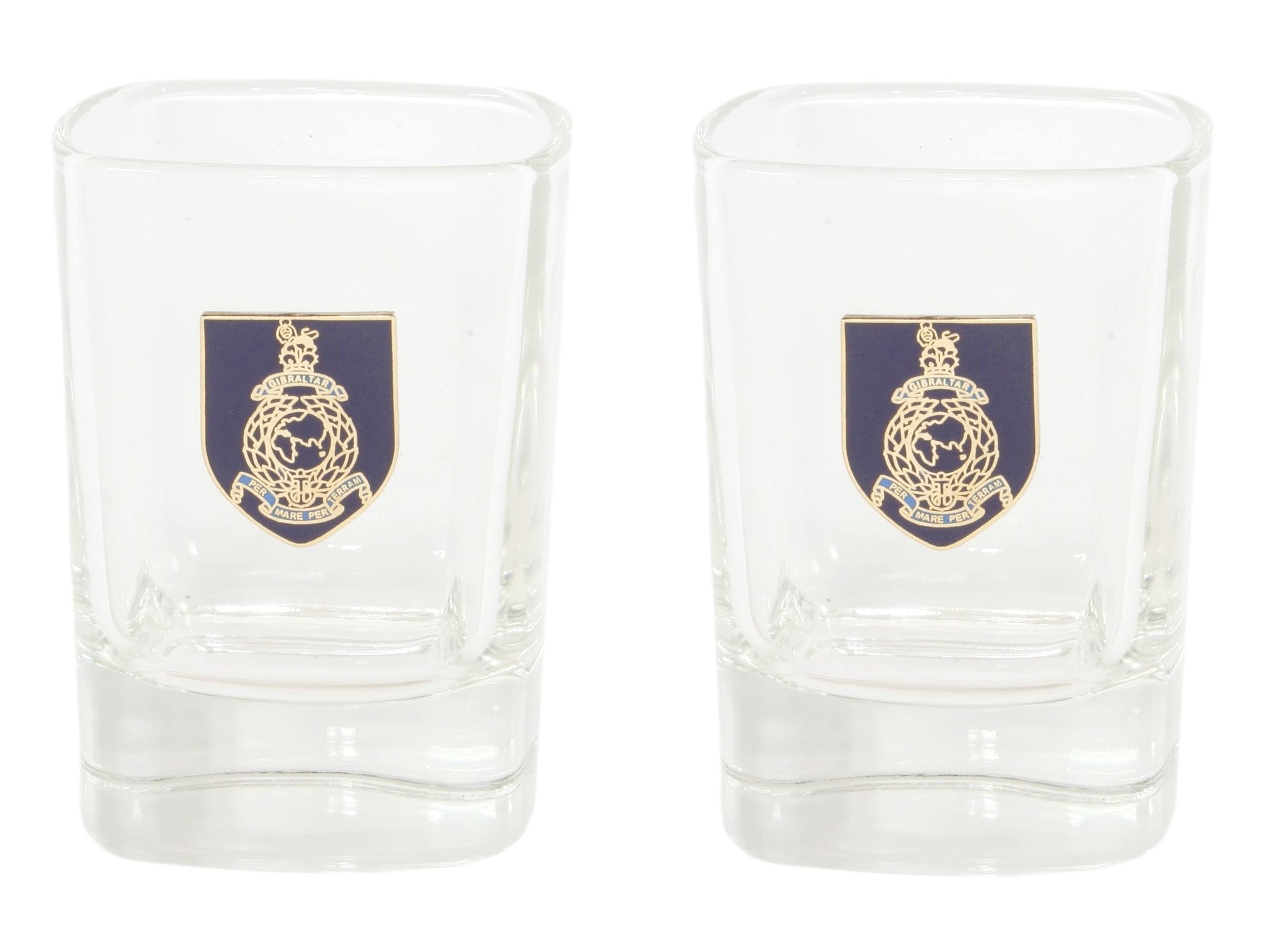 Gamekeepers Cottage gifts Royal Marines Shield Pair of Shot Glasses Crystal Cut Tot Party Gift ME21