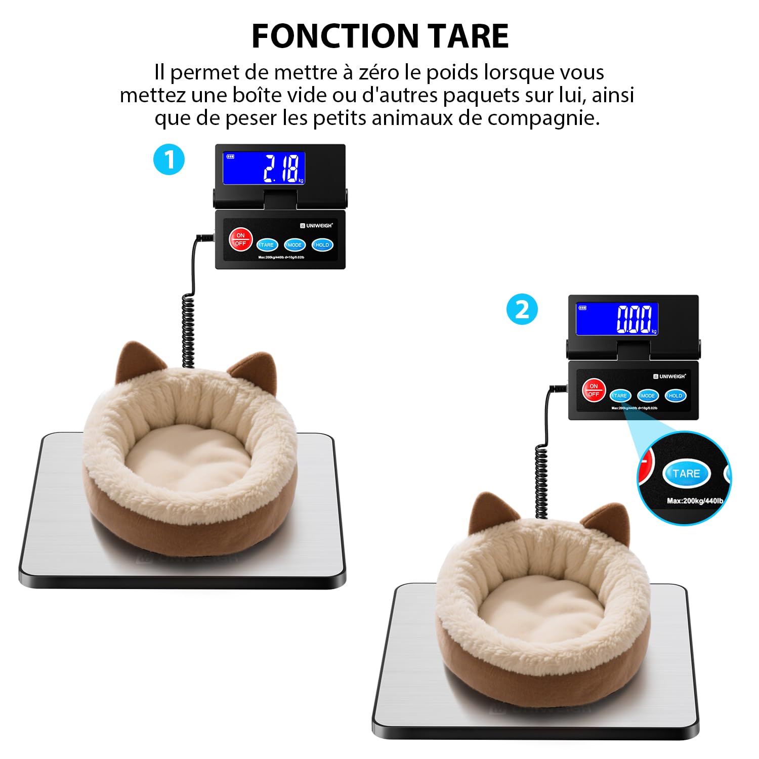 UNIWEIGH Balance postale précision 440 lb/10 g avec plate-forme acier inoxydable pour colis entrepôts
