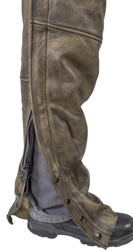 Men's Distressed Leather Motorcycle Chaps With Removable Liner & 4 Pockets – Tough Riding Gear - View #4