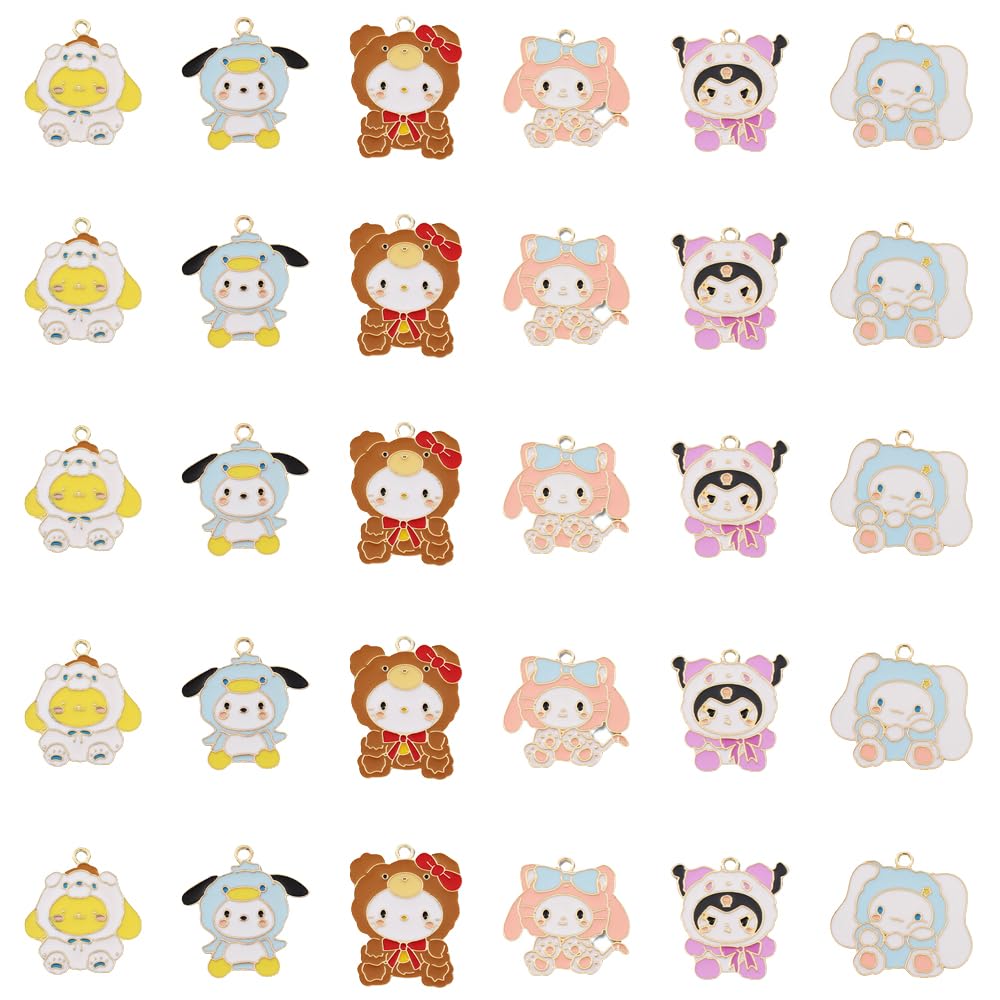 COOLDAY30pcs Anime Charms Enamel Cartoon Animal Pendants Kawaii Dog Charms for Jewelry Making Earrings Bracelets Necklaces Bangle Keychain DIY Crafting