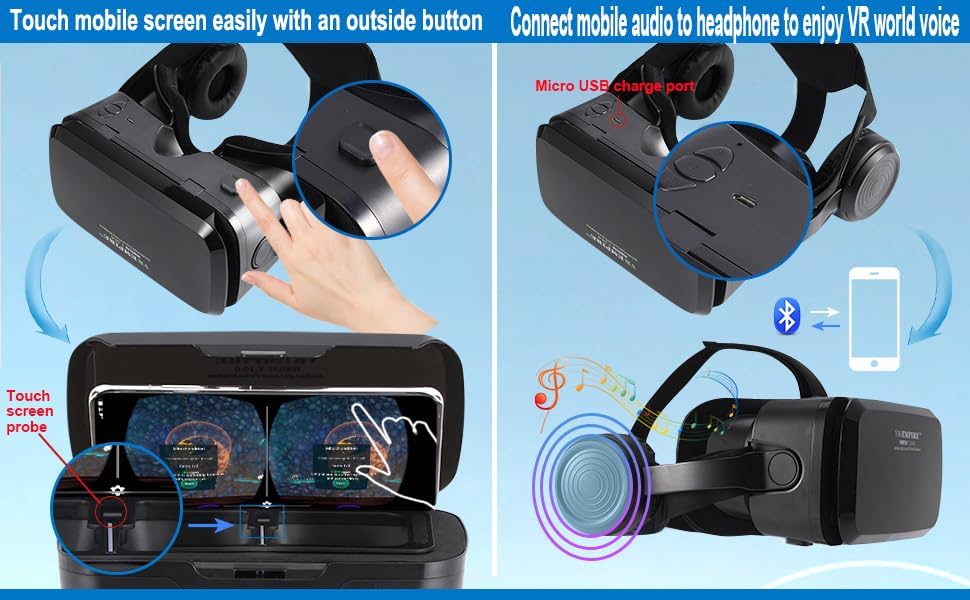 VR Headset Virtual Reality Headset 3D Glasses with 120°FOV, Anti-Blue-Light Lenses, Stereo Headset, for All Smartphones with Length Below 6.3 inch Such as iPhone & Samsung HTC HP LG etc.