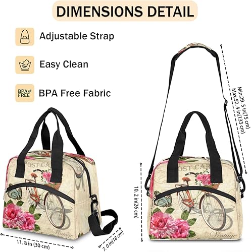 Miniatura 2 de Bike Rose Lunch Bag Women Lunch Box for Women Adult Men Reusable Cute Lunch Box Tote Cooler Bags Insulated Portable Lunch Containers for Work,
