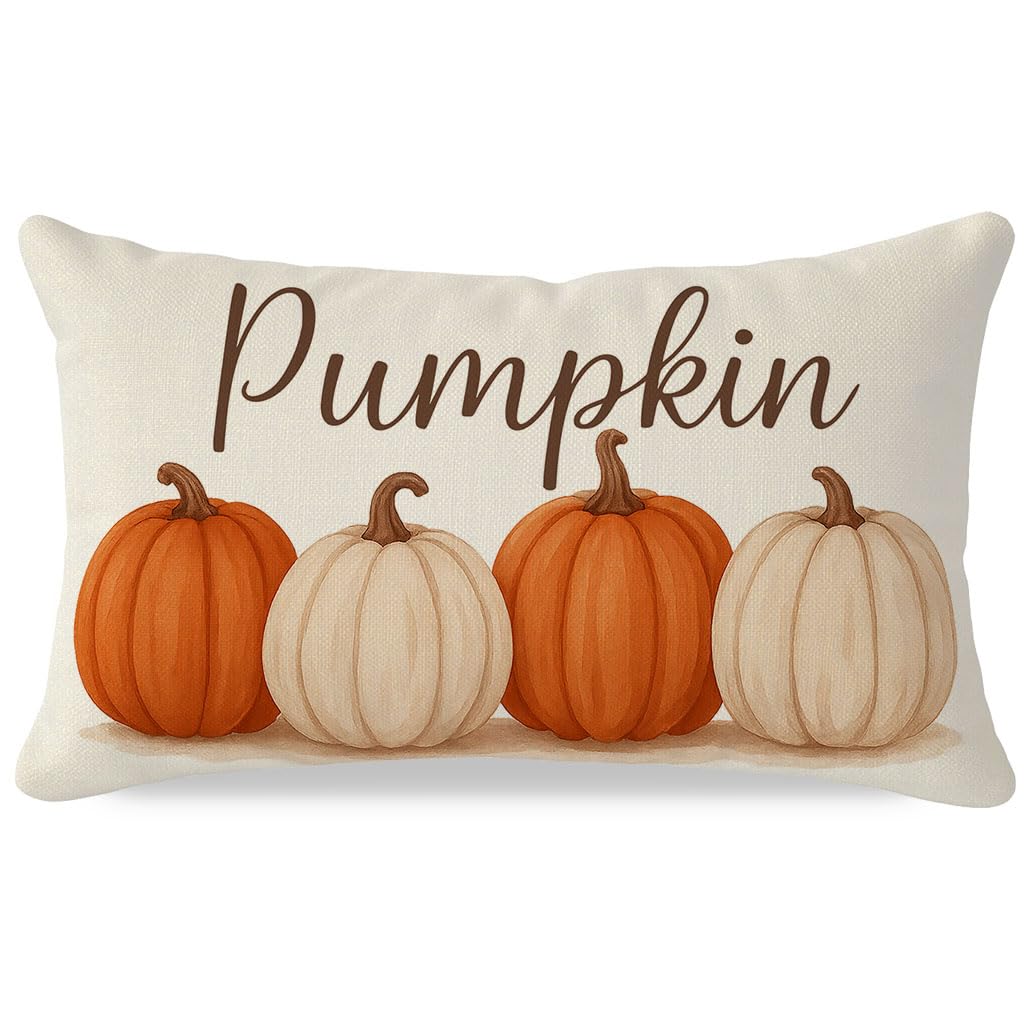 PANDICORN Fall Pillow Covers 12x20, Harvest Orange Pumpkin Lumbar Decorative Cushion Case, Fall Decorations for Home Decor Outdoor Farmhouse
