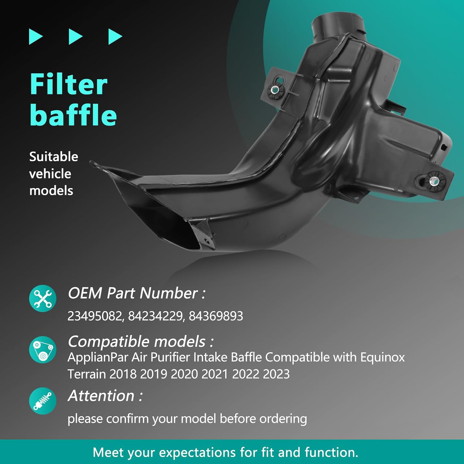 Air Cleaner Intake Baffle fits Equinox Terrain 2018 2019 2020 2021 2022 2023 Replaces 23495082, 84234229, 84369893