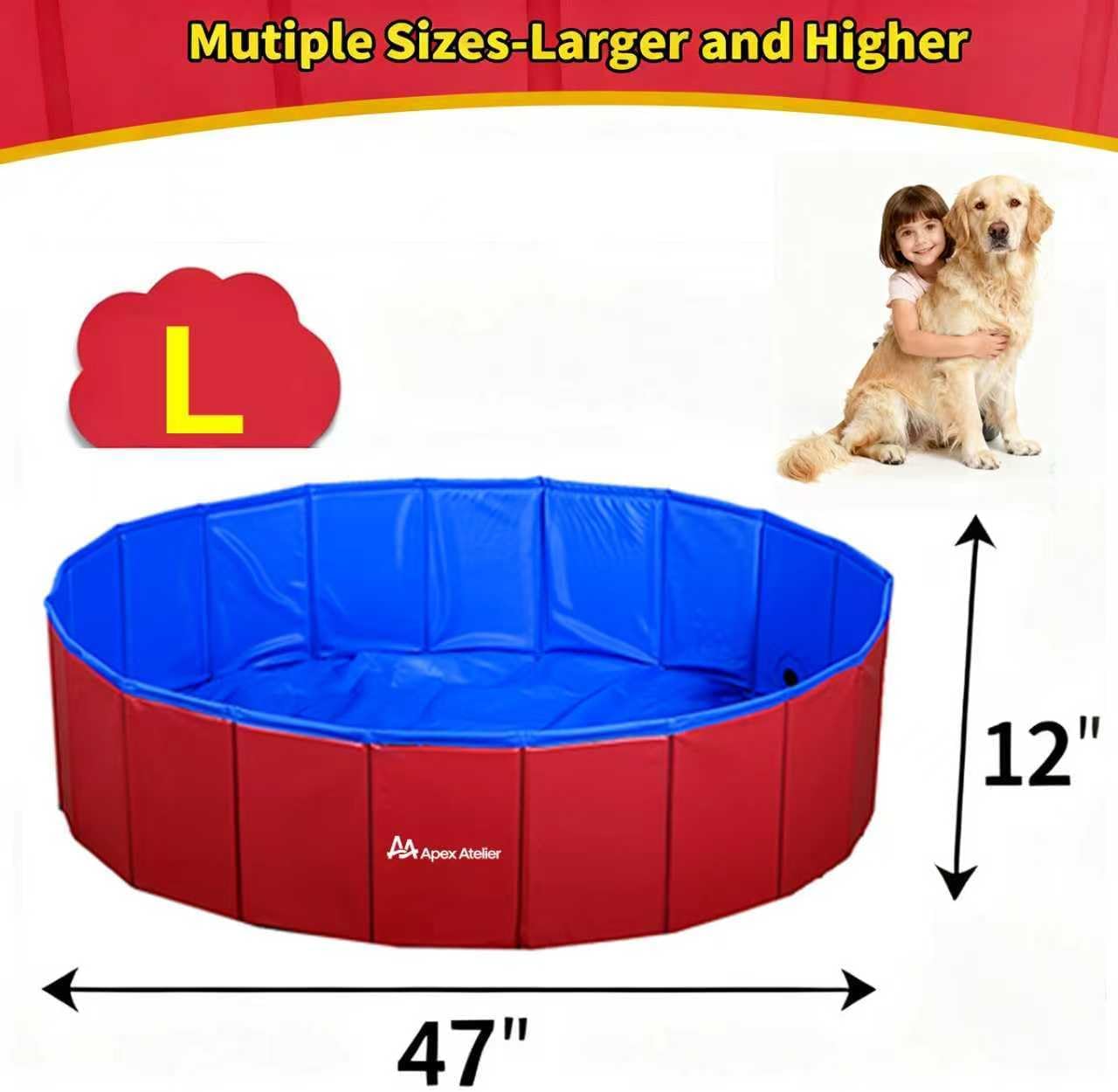 Foldable Pet Pool, 47" x 12" Dog Pool, Non-Slip Pet Bath Tub for Outdoor Backyard, Collapsible Dogs Swimming Pool for Pets
