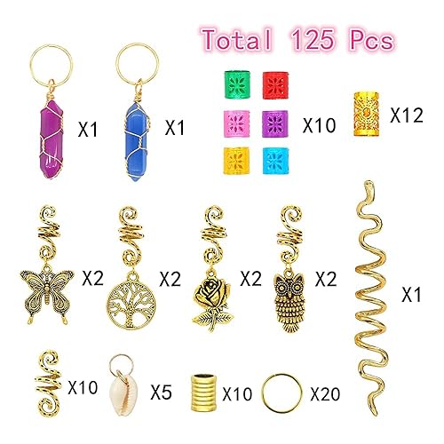 Miniatura 2 de 125 piezas de joyería para el cabello de rastas para mujer, trenzas, colgante de piedras preciosas de cristal y accesorios para el cabello, bonitos