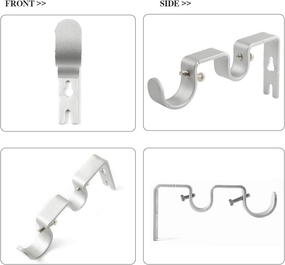 Heavy Duty Double Curtain Rod Brackets (Set of 6, Silver) 1" and 5/8" Inch Rod Holders