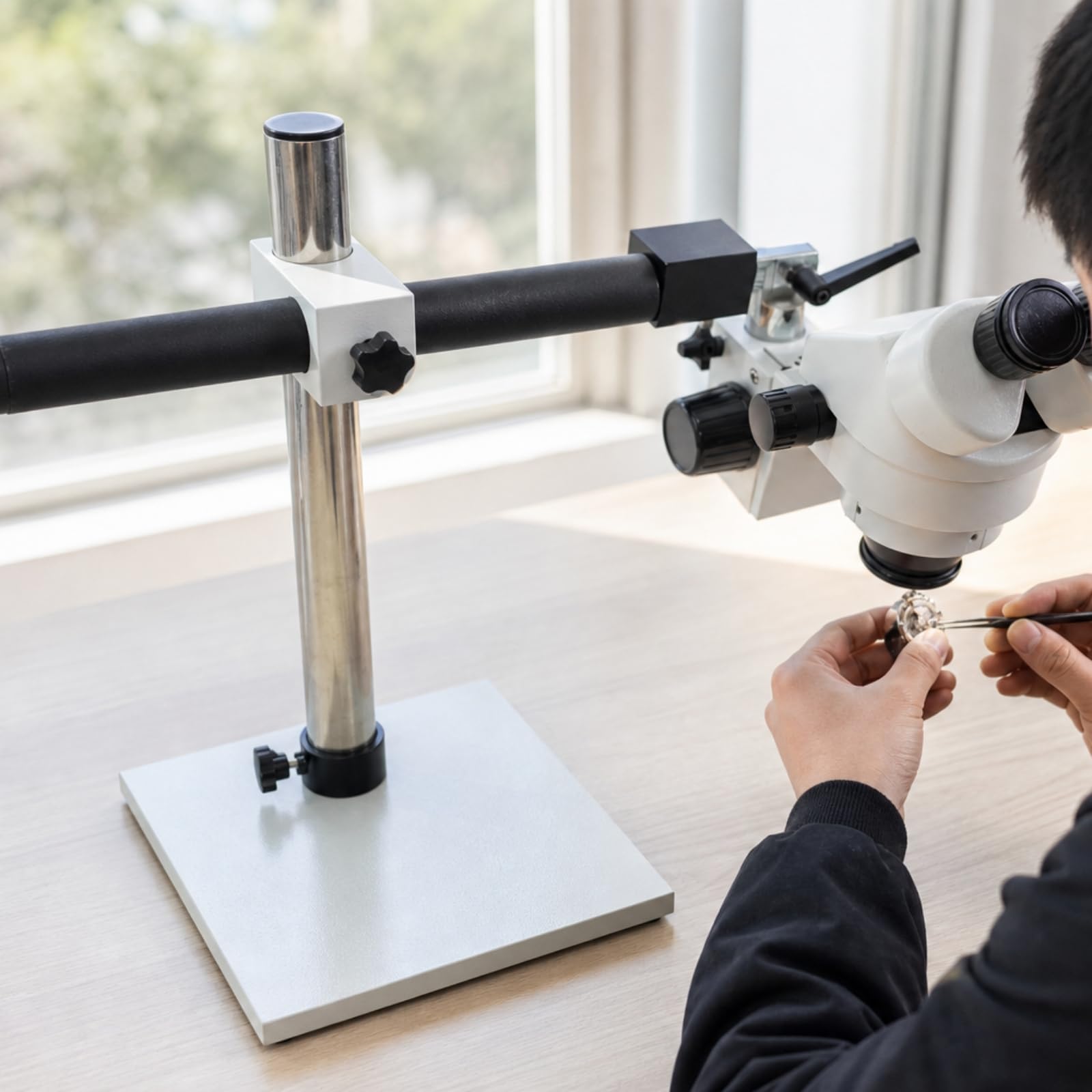 Qianly Stereomikroskop 7x-45x Binokularmikroskop hochwertig Mikroskop mit Metallstativ für Elektroniker, Schmuckherstellung, Gravurarbeiten