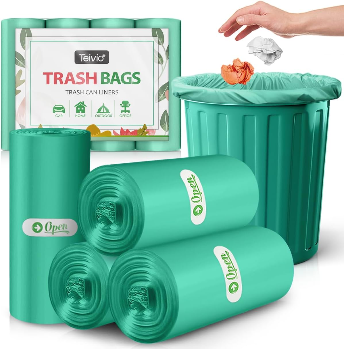 Amazon.com: Teivio 1.2 Gallon(Fit 1-1.2 Gal)80 Counts Strong Trash Bags ...