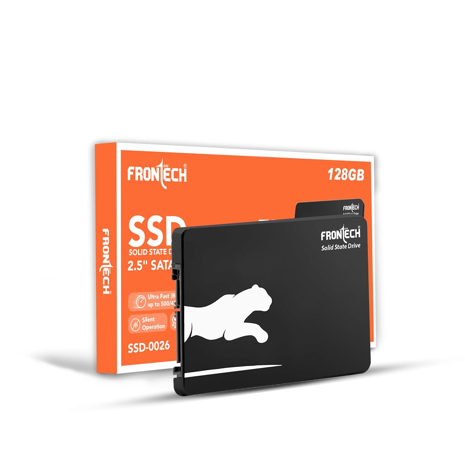 FRONTECH 128GB Internal SSD, 2.5 SATA3, TLC+SMI, Low Energy Consumption, Ultra Fast with Read/Write Speed Upto 500/480 Mbps, (SSD-0026, Black & White)