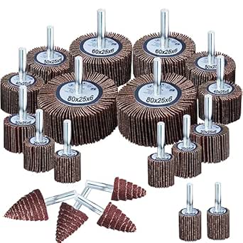MinCHI257 64 Pack 1/4" Abrasive Flap Wheel Sander Set, 40 60 80 120 Grit Aluminum Oxide Flap Wheels Cylindrical Shape Sanding Wheel, 8 Sizes Cone