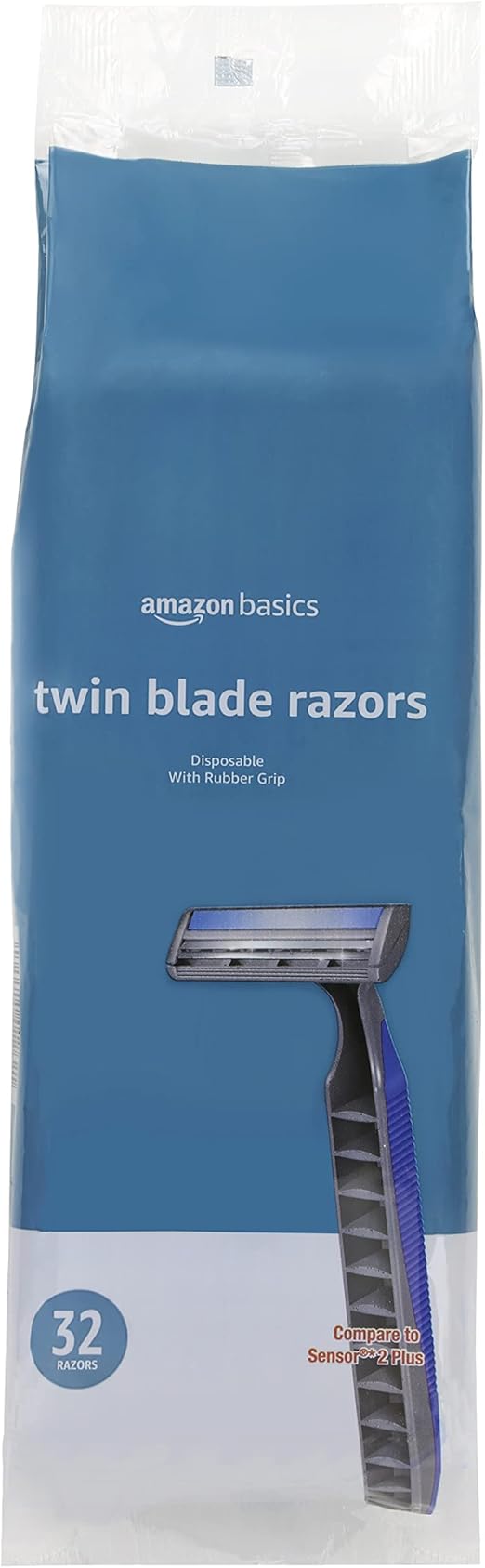 Amazon Basics Twin Blade Pivoting Disposable Razors with Rubber Grip, 32 Count, 1-Pack (Previously Solimo)