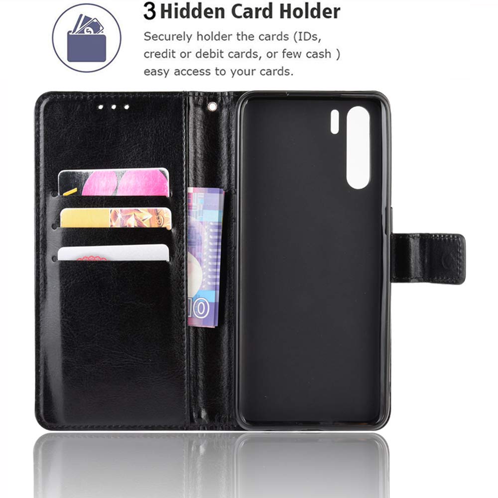 Fertuo Cover Portafoglio In Pelle Per OPPO A91 – Custodia A Libro Con Porta Carte, Supporto E Chiusura Magnetica – Colore Nero