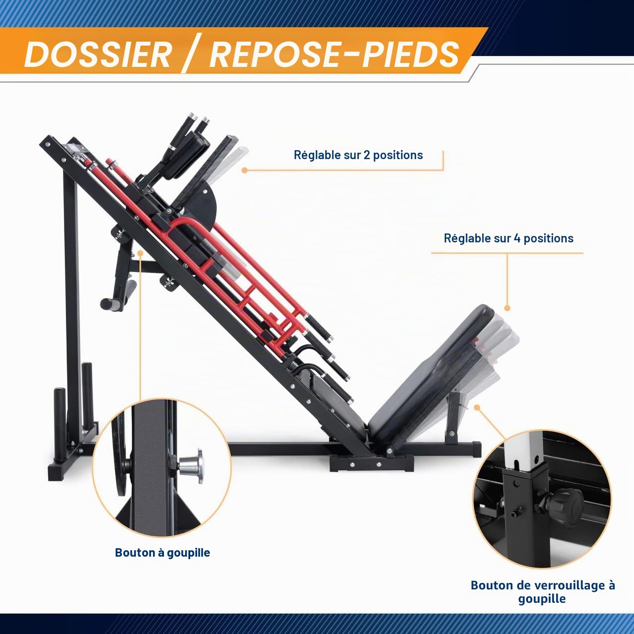 Marcy Presse à Cuisses et Hack Squat Charge 270 kg Double Fonction | Poids utilisateur max 136 kg, Plateforme 60,96 cm de large, Dimensions 228x97x127 cm