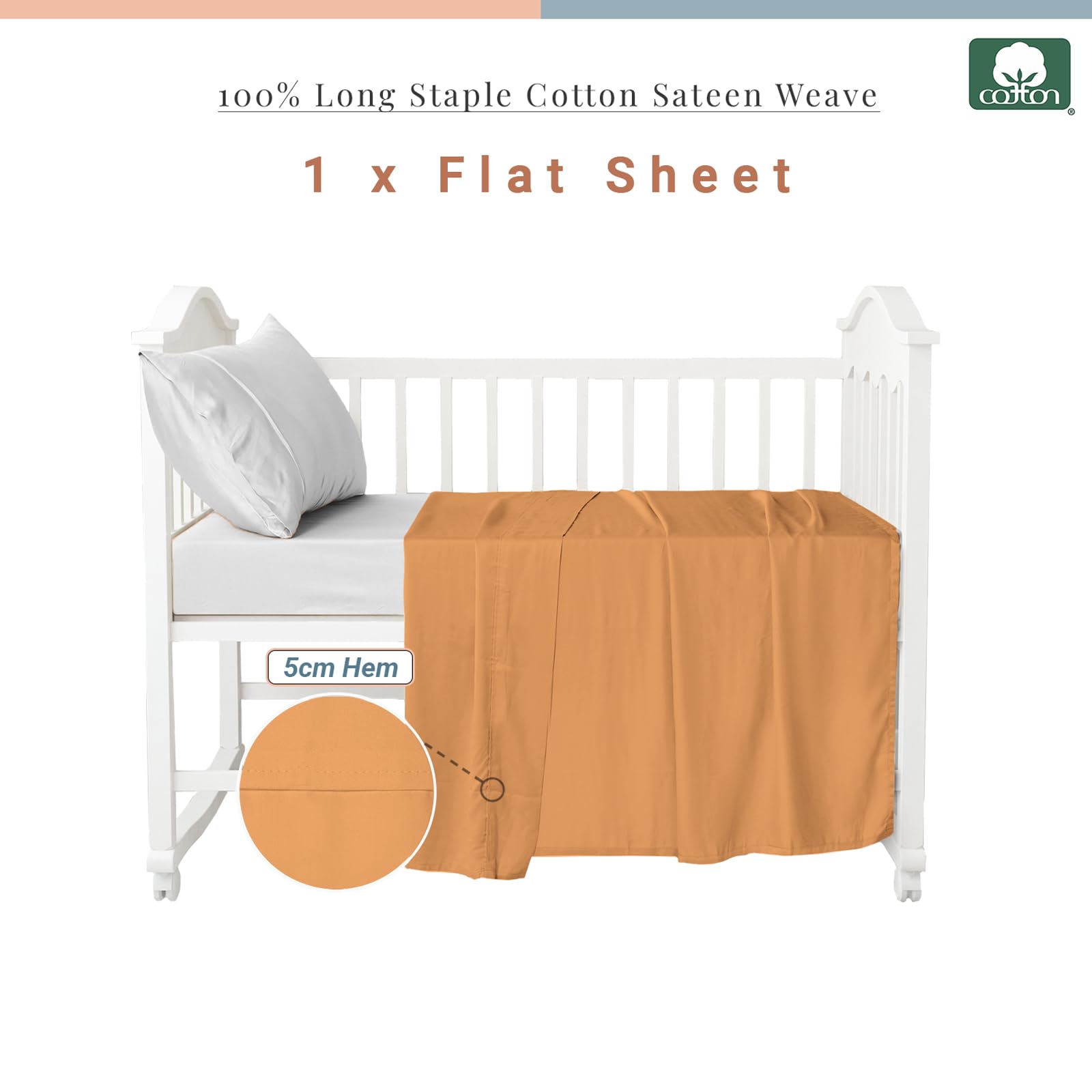 Pizuna Baby Flat Sheet for Crib 70 x 100 cm, Apricot Orange, 400 Thread Count 100% Long Staple Cotton Flat Bed Sheet - Image 3