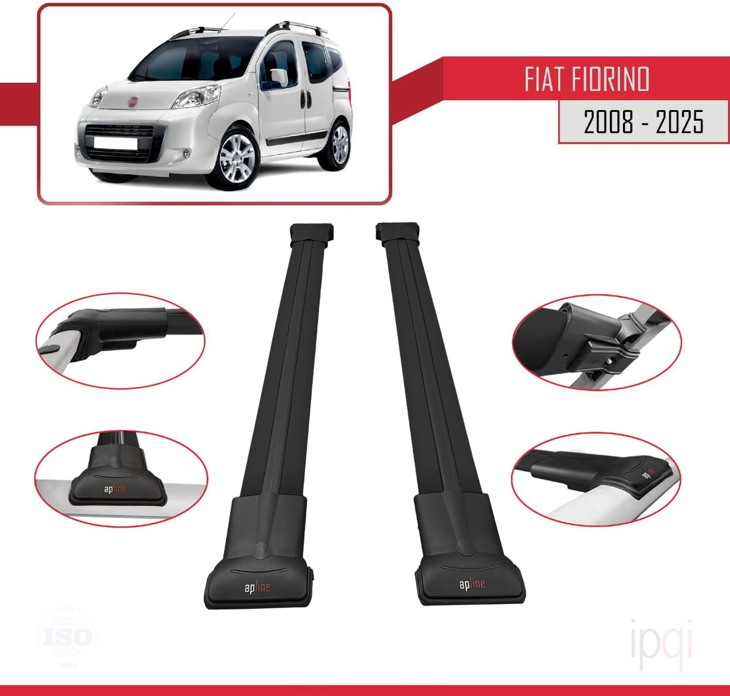 RE&AR Tuning Cross Bar for Fiat Fiorino 2007-2020 Roof Racks Aluminium Black