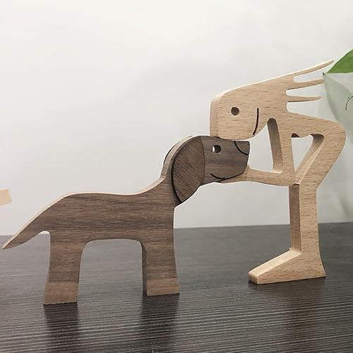 Miniatura 2 de Estatuas de madera para amantes de los perros, mujer de pie, beso, cachorro, perro, tallada en madera, figuras coleccionables, manualidades,