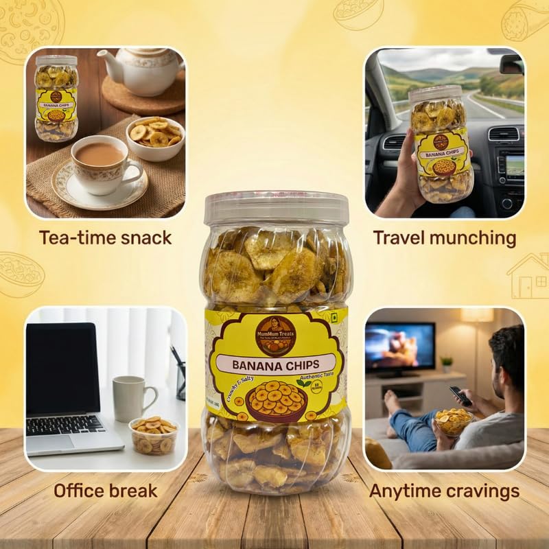 Image of MumMum Treats Tea Nasta Snacks - Banana Chips | Crispy & Tasty South Indian Snack | Perfect All-Time Snack for Tea-Time & Cravings